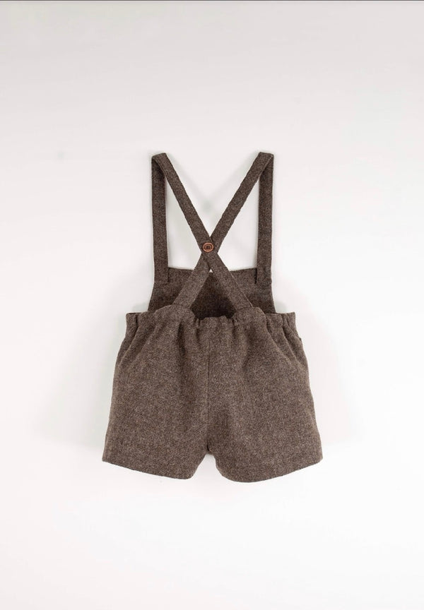 Brown woollen short romper suit with pockets