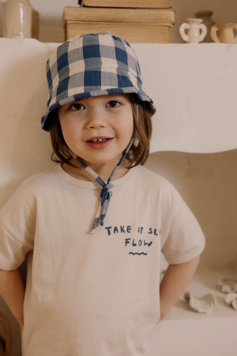 Pottery Blue Gingham Bucket Sun Hat