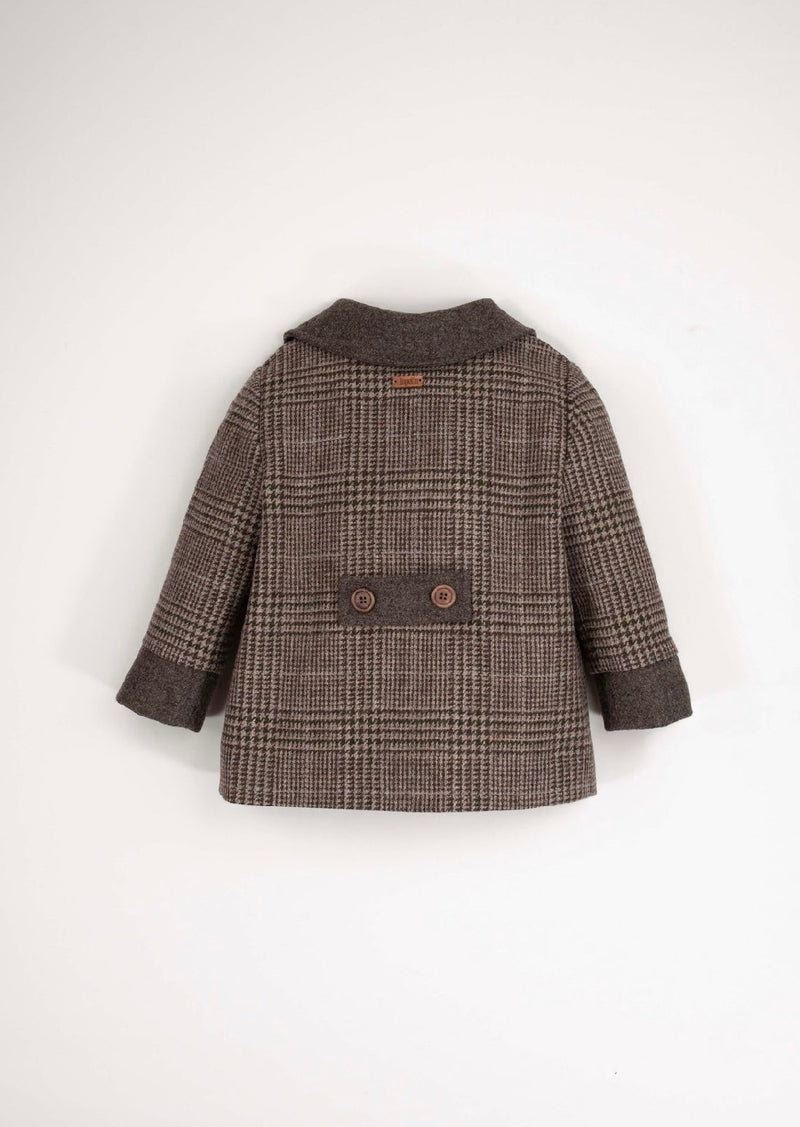 Brown plaid woollen coat with collar