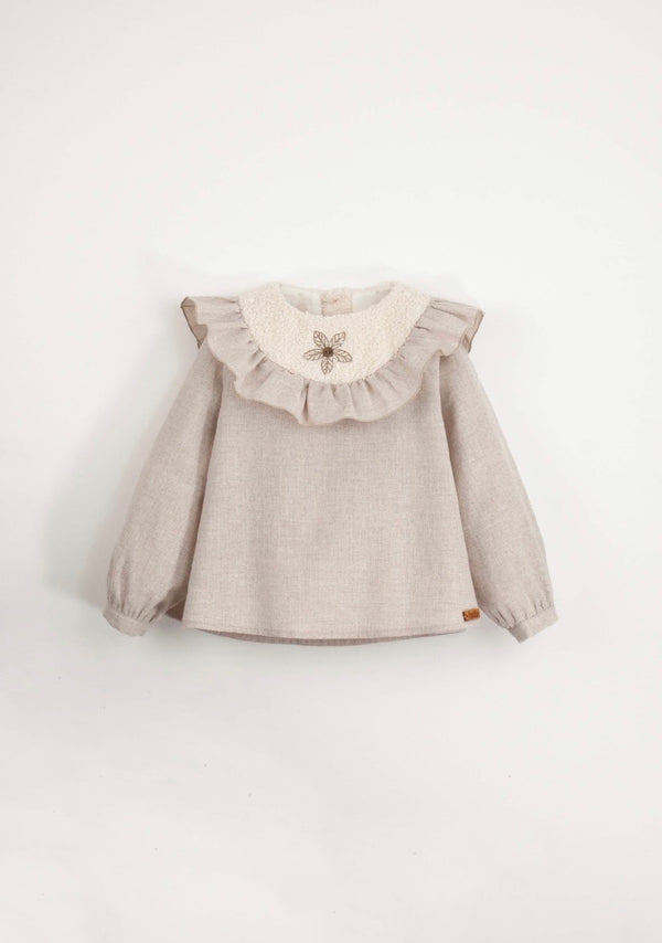 Sand rounded yolk blouse