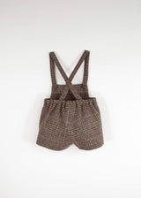 Brown plaid woollen short romper suit with pockets