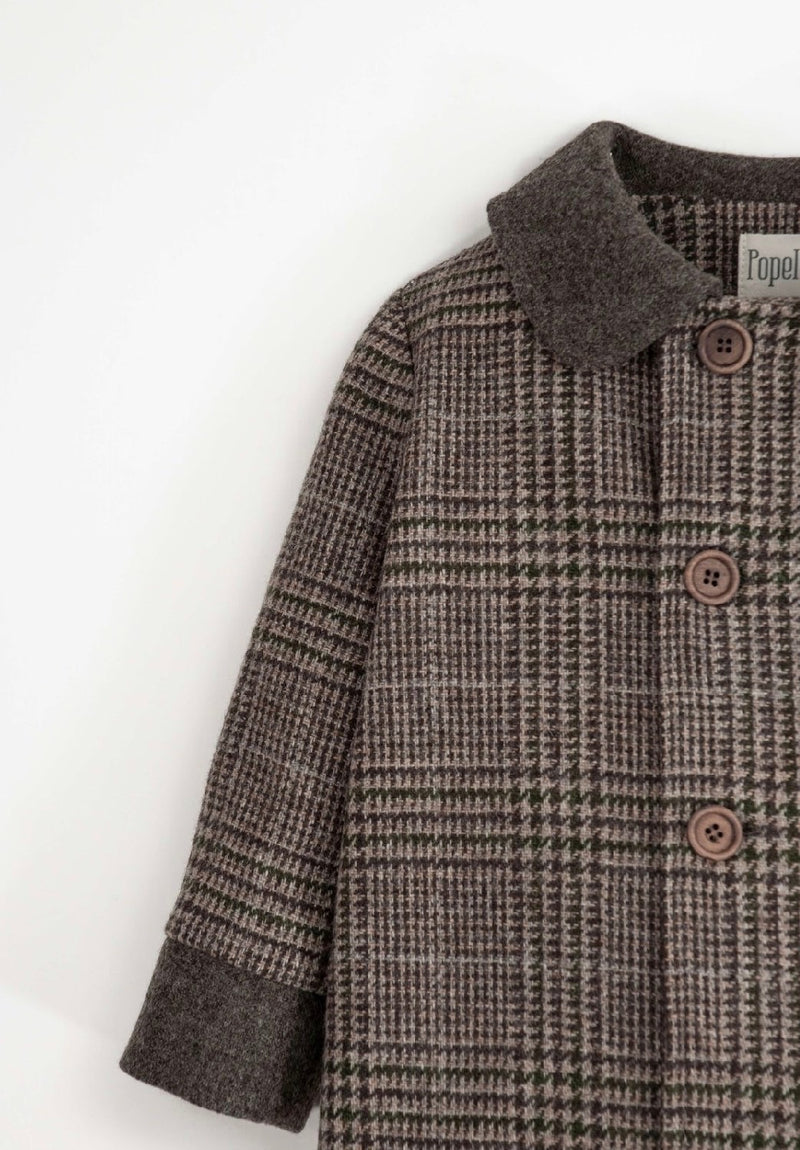 Brown plaid woollen coat with collar