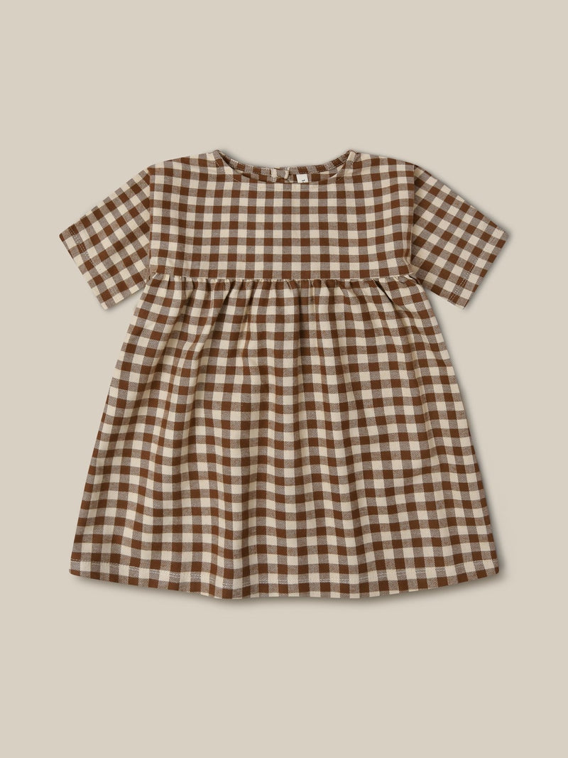 Chestnut Gingham Gather Dress