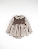 Sand romper suit with skirt and baby collar