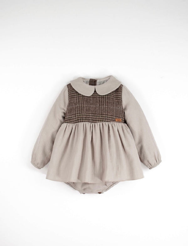 Sand romper suit with skirt and baby collar