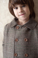 Brown plaid woollen coat with collar