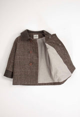 Brown plaid woollen coat with collar