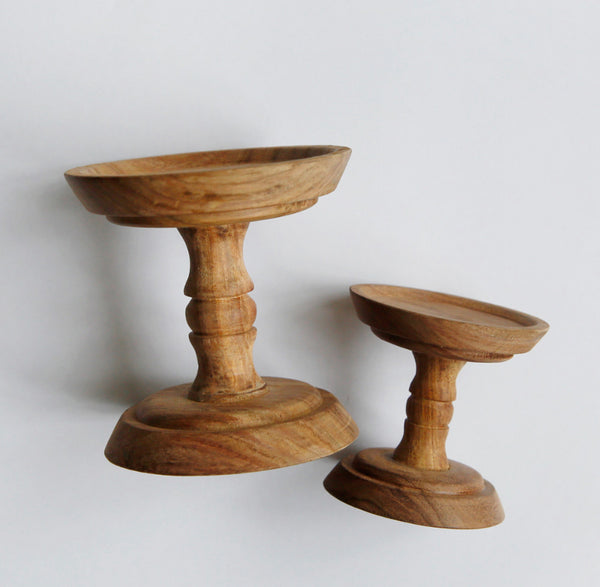 Wood candle stand compote